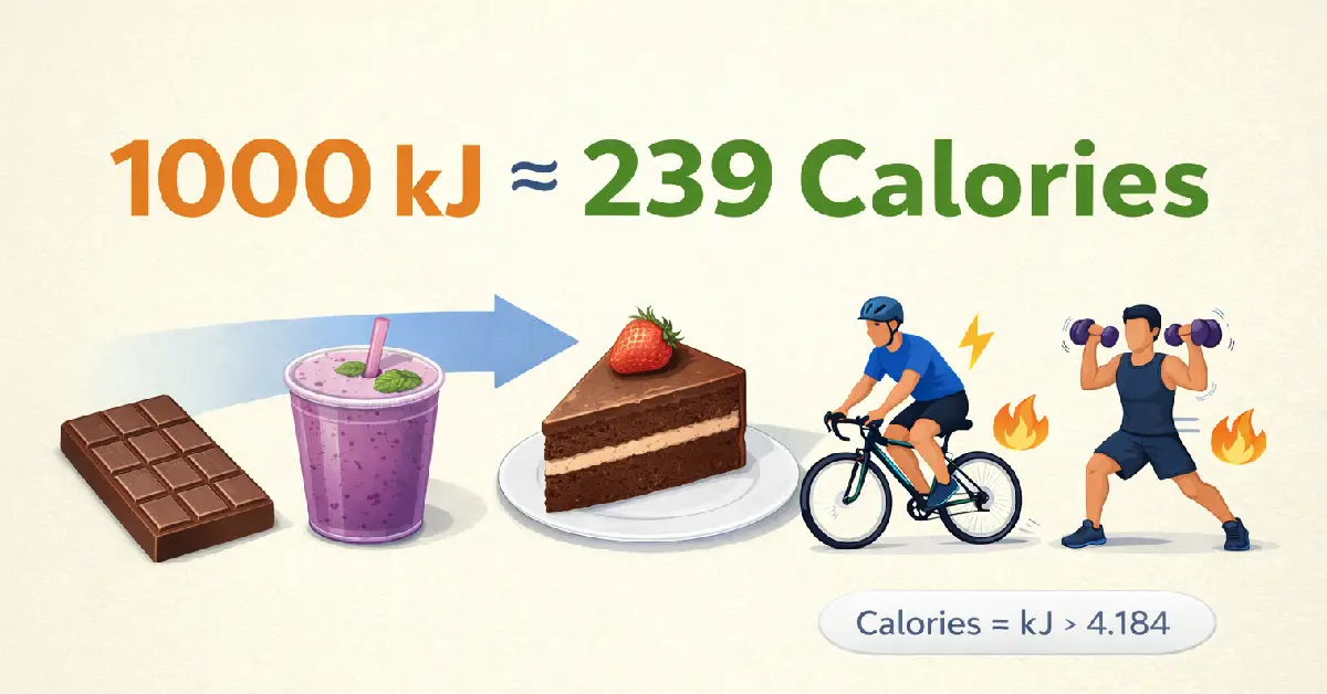 1000 kJ to calories equals 239 calories