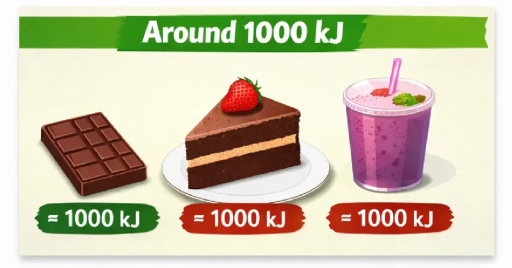 real food examples representing approximately 1000 kilojoules